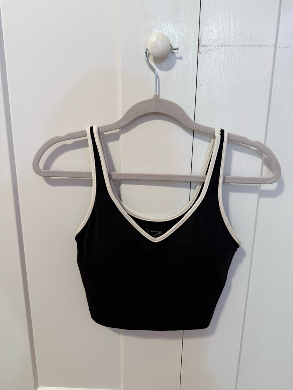 Aerie long line sports bra Black with White Trim